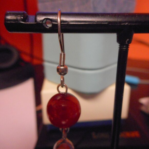 EARRINGS - 1 pair - dangle bead - fish hook ear wire - Picture 3 of 7